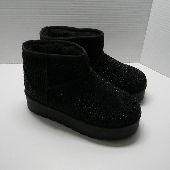 Unbranded Black Faux Fur Lined Ankle Boots with Rhinestones Sz 6.5 NWOT - Picture 1 of 5